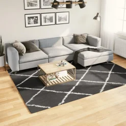 Clearance Muebles tifón Alfombra de pelo largo moderna PAMPLONA negro y crema 200x280cm Multicolor