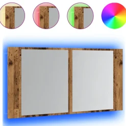 Best Muebles tifón Armario con espejo LED madera ingeniería envejecida 90x12x45 cm Marrón