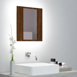 Best Muebles tifón Armario de baño con espejo LED madera marrón roble 40x12x45 cm Marrón