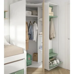 Best Muebles tifón Armario de rincón con zapatero JOVEN 116 Blanco mate-Sahara-Verde talco