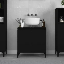 Best Muebles tifón Armario para lavabo madera contrachapada negro 58x33x60 cm Negro