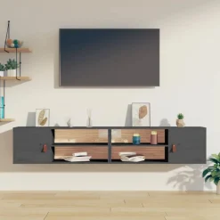 Best Muebles tifón Armarios de pared 2 uds madera maciza pino gris 80x30x30 cm Gris