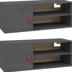 Best Muebles tifón Armarios de pared 2 uds madera maciza pino gris 80x30x30 cm Gris