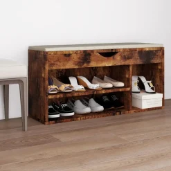 Best Muebles tifón Banco zapatero con cojín madera ingeniería roble ahumado Marrón
