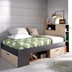 Best Muebles tifón Cama con cajones y hueco AKLAN Natural-Grafito
