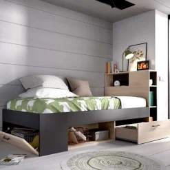 Best Muebles tifón Cama con cajones y hueco AKLAN Natural-Grafito