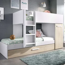 Outlet Muebles tifón Cama juvenil tipo tren PET (3 camas) Blanco-Natural