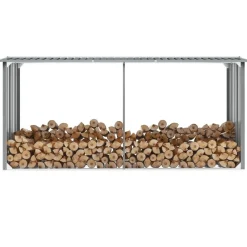Outlet Muebles tifón Casetilla para leña acero galvanizado gris 330x92x153 cm Gris
