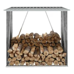 Clearance Muebles tifón Casetilla para leña acero galvanizado gris 163x83x154 cm Gris