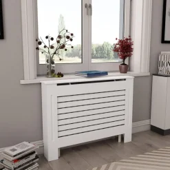 Clearance Muebles tifón Cubierta para radiador MDF blanco 112x19x81,5 cm Blanco