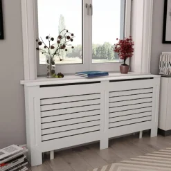 Clearance Muebles tifón Cubierta para radiador MDF blanco 172x19x81,5 cm Blanco