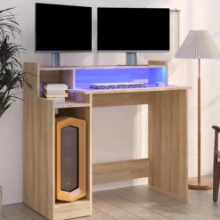 Best Muebles tifón Escritorio con LED madera contrachapada roble sonoma 97x45x90cm Marrón