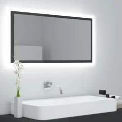 Best Muebles tifón Espejo de baño LED acrílico gris brillo 90x8,5x37 cm Gris