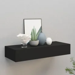 Best Muebles tifón Estante con cajón de pared MDF negro 60x23,5x10 cm Negro