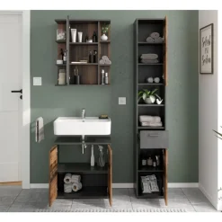 Best Muebles tifón FMD Armario para lavabo de baño con 2 puertas matera oscuro old style Multicolor