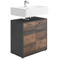 Best Muebles tifón FMD Armario para lavabo de baño con 2 puertas matera oscuro old style Multicolor