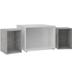 Best Muebles tifón FMD Mesa de centro con 2 mesitas blanco y gris hormigón 67,5x67,5x50cm Multicolor