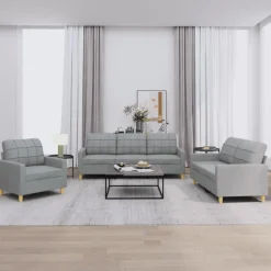 Best Muebles tifón Juego de sofás con cojines 3 piezas tela gris claro Gris