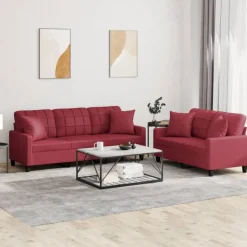 Best Muebles tifón Juego de sofás con cojines 2 piezas cuero sintético rojo tinto Rojo