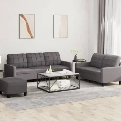 Best Muebles tifón Juego de sofás con cojines 3 piezas cuero sintético gris Gris