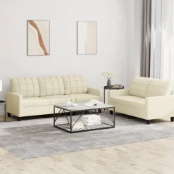Best Muebles tifón Juego de sofás con cojines 2 piezas cuero sintético crema Crema