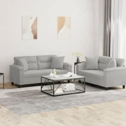 Best Muebles tifón Juego de sofás con cojines 2 piezas tela microfibra gris claro Gris