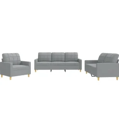 Best Muebles tifón Juego de sofás con cojines 3 piezas tela gris claro Gris