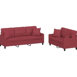 Best Muebles tifón Juego de sofás con cojines 2 piezas cuero sintético rojo tinto Rojo