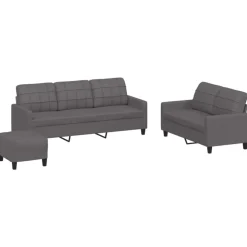 Best Muebles tifón Juego de sofás con cojines 3 piezas cuero sintético gris Gris
