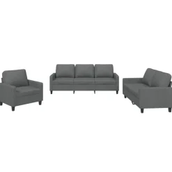 Best Muebles tifón Juego de sofás con cojines 3 piezas tela gris oscuro Gris