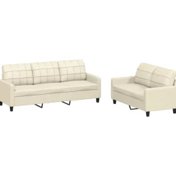 Best Muebles tifón Juego de sofás con cojines 2 piezas cuero sintético crema Crema