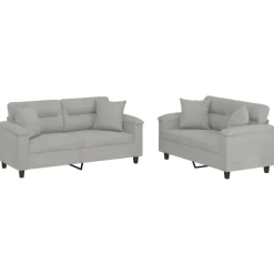 Best Muebles tifón Juego de sofás con cojines 2 piezas tela microfibra gris claro Gris