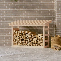 New Muebles tifón Leñero de madera maciza de pino 108x64,5x78 cm Natural