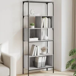Discount Muebles tifón Librería 5 estantes madera ingeniería gris Sonoma 76x33x188,5cm Gris