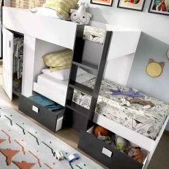 Discount Muebles tifón Literas tren juvenil TAKE Blanco-grafito