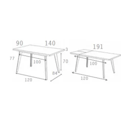 Clearance Muebles tifón Mesa comedor pata metálica inclinada negra EINAR Polar Ext. 90 140(191)