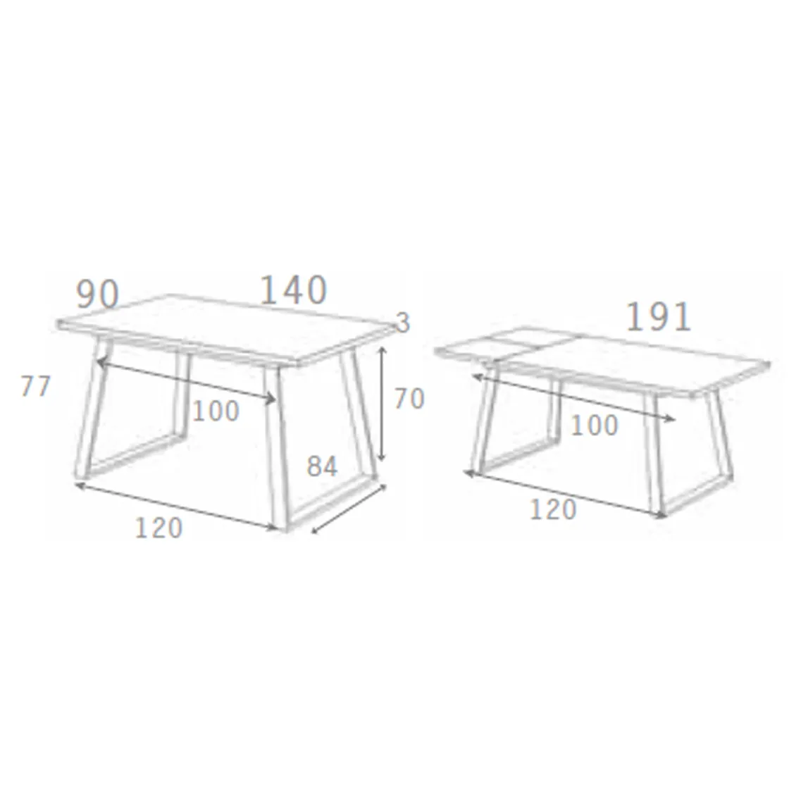 Clearance Muebles tifón Mesa comedor pata metálica trapecio negra EINAR Polar Ext.140(191) 90