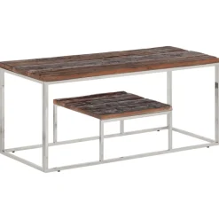 Best Muebles tifón Mesa de centro acero inoxidable madera maciza traviesa plateado Plateado
