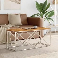 Best Muebles tifón Mesa de centro acero inoxidable y madera maciza de acacia Plateado