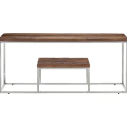 Best Muebles tifón Mesa de centro acero inoxidable madera maciza traviesa plateado Plateado