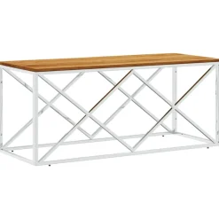 Best Muebles tifón Mesa de centro acero inoxidable y madera maciza de acacia Plateado