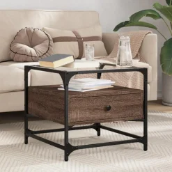 Best Muebles tifón Mesa de centro con puertas de vidrio marrón roble 50x50x45 cm Marrón