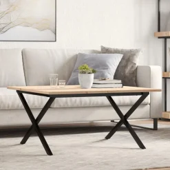 Best Muebles tifón Mesa de centro marco X madera maciza pino y acero 90x90x45 cm Marrón