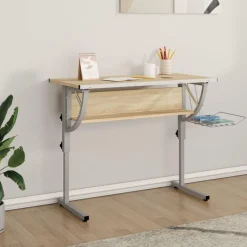 Best Muebles tifón Mesa de dibujo madera y acero gris y roble 110x53x(58-87) cm Marrón