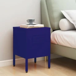 Best Muebles tifón Mesita de noche acero azul marino 35x35x51 cm Azul