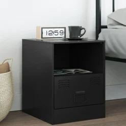 Best Muebles tifón Mesita de noche acero negra 34,5x39x44 cm Negro