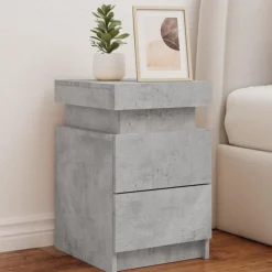 Best Muebles tifón Mesita de noche con luces LED gris hormigón 35x39x55 cm Gris