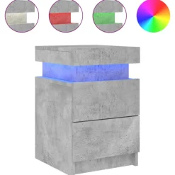 Best Muebles tifón Mesita de noche con luces LED gris hormigón 35x39x55 cm Gris