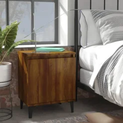 Best Muebles tifón Mesita de noche con patas de metal marrón roble 40x30x50 cm Marrón