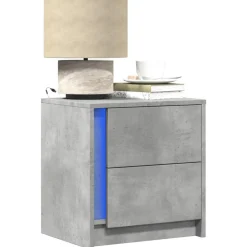 Best Muebles tifón Mesita de noche luces LED 2 uds madera ingeniería gris hormigón Gris